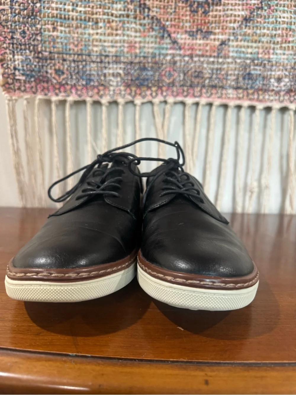 Alfani Black Leather Derby Sneakers with White Sole